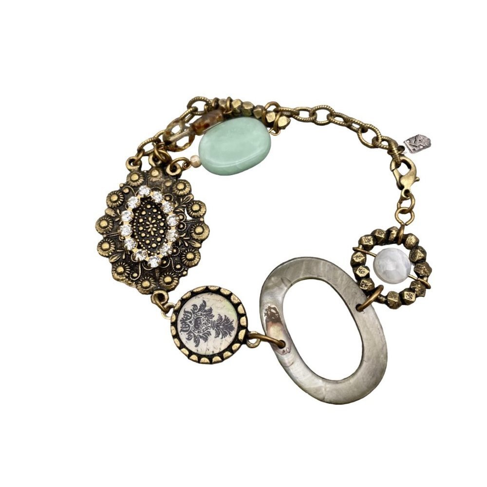 Vintage Modern Elements Jill Schwartz Mother of Pearl Rhinestone Bracelet NA